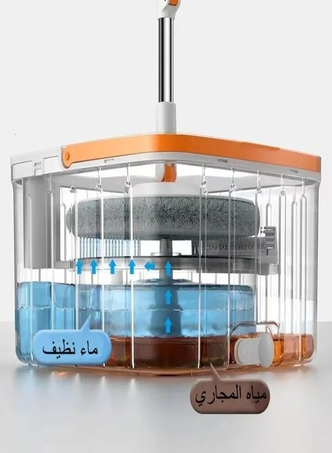 واقف مجموعة ممسحة دوارة منزلية من واقف مع دلو وقطعتين للتنظيف، ممسحة أرضية دوارة منزلية، ممسحة غسيل بدون استخدام اليدين، ممسحة لإزالة الغبار، للاستخدام الجاف والرطب، مثالية للمنزل والمطبخ والحمام - Image 2